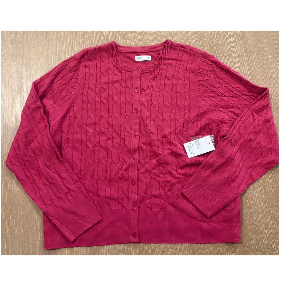 Croft & Barrow Button Up Cardigan Sweater Womens XXL Red Long Sleeve Crew Neck